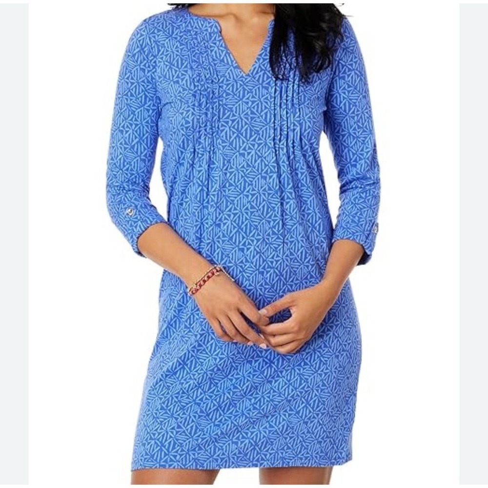 Lilly Pulitzer Fairfax 3/4 Sleeve Dress in Alba Blue Easy Peasy Small S‎